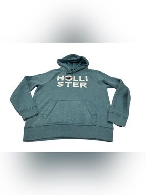Hollister Men's Teal Pullover Hoodie with White Logo
